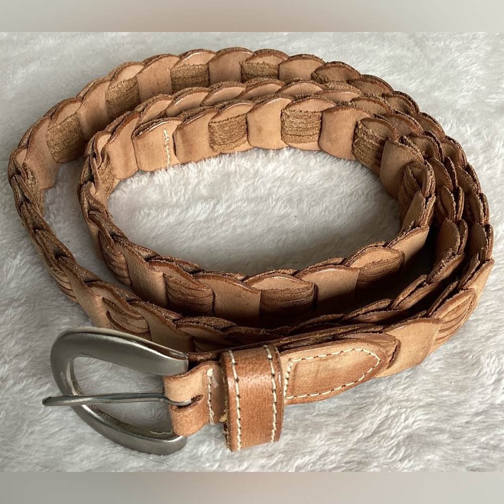 Genuine Premium Leather Belt Brown W Brass Buckle Ladies L/XL Adjustable